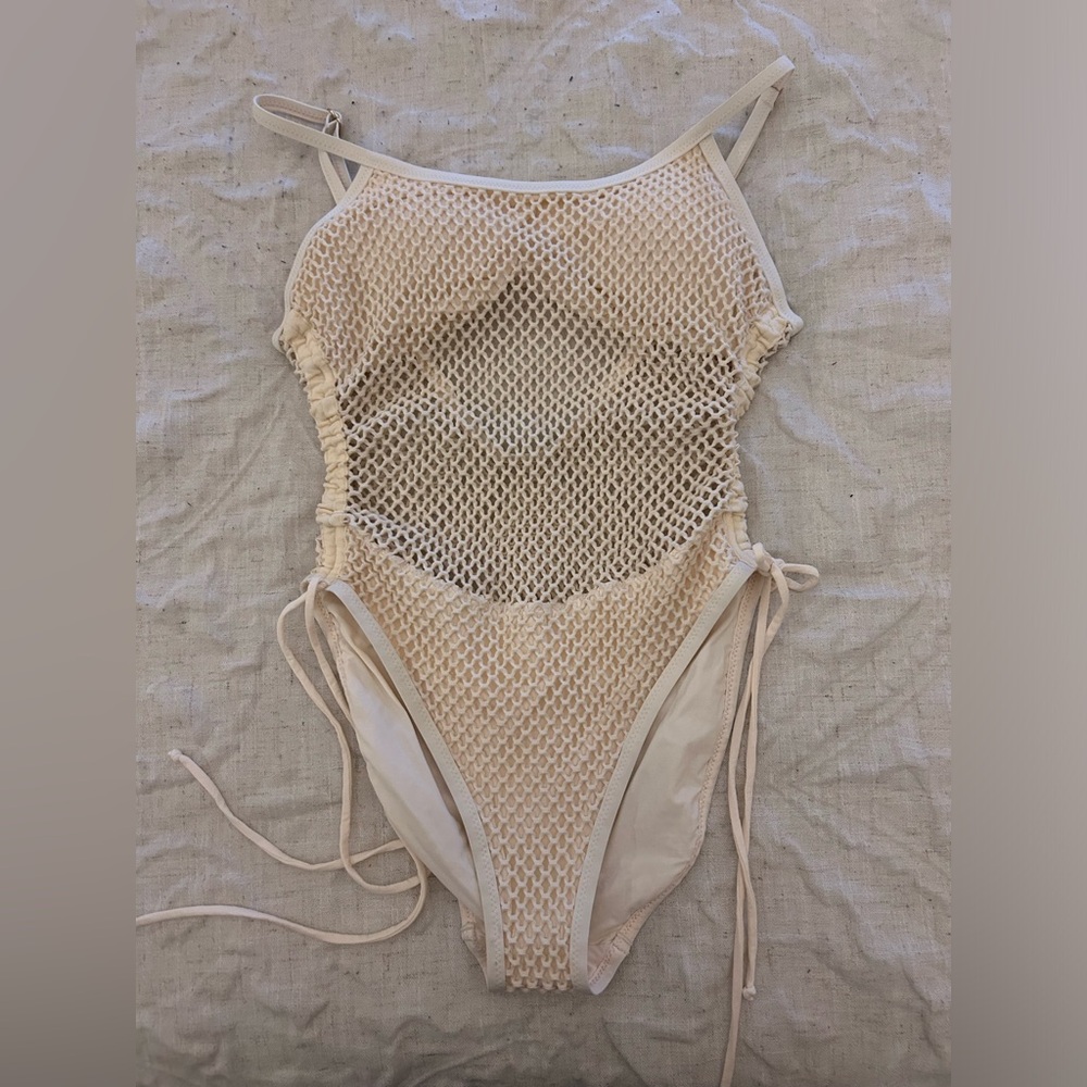 Robin Piccone Cream Textured Mesh One-Piece Swimsuit - Picture 3 of 5